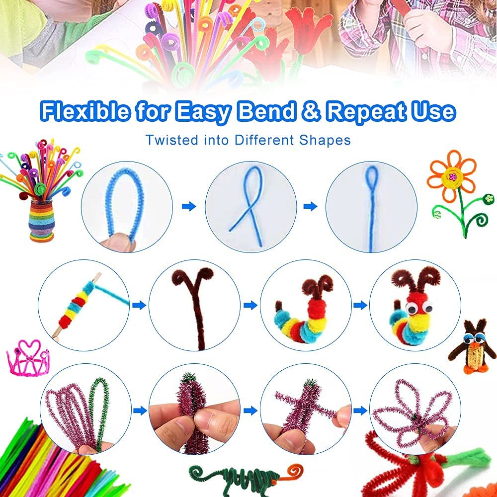 Mmtx Kids School Project Craft Accessories for Children, Belong Pipe Cleaners, Colourful Paper, Glitter Pom Poms, Feathers, Beads, Buttons, Eyes