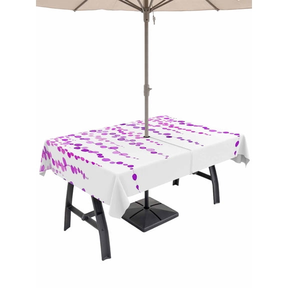 Outdoor Tablecloth with Umbrella Hole for Patio/Picnic/Party/Camping, Purple Polka Dots Waterproof Table Cloth Rectangle Table Cover Washable, Vintage Abstract Art Watercolor (54"x 80")