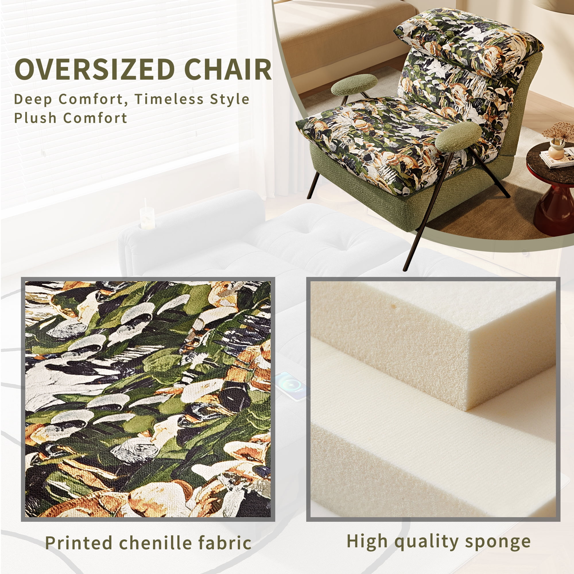 Howcool Modern Upholstered Accent Chair,Armchair with Wide Cushioned Seat,Ergonomic Lounge Chair with Solid Wood Frame for Living Room,Bedroom,Pattern