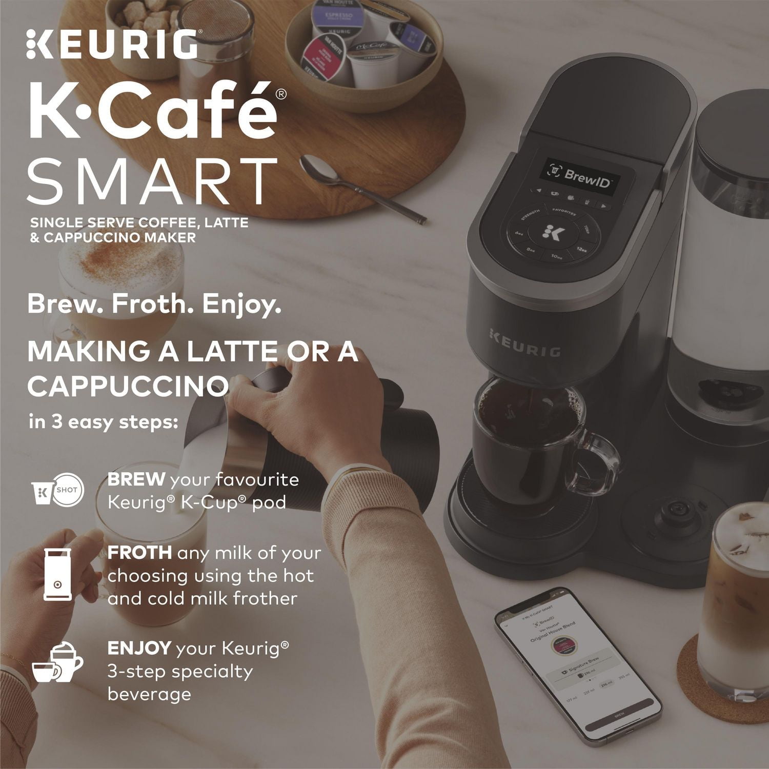 Keurig K-Café SMART, Single Serve K-Cup Pod Coffee, Latte and Cappuccino Maker