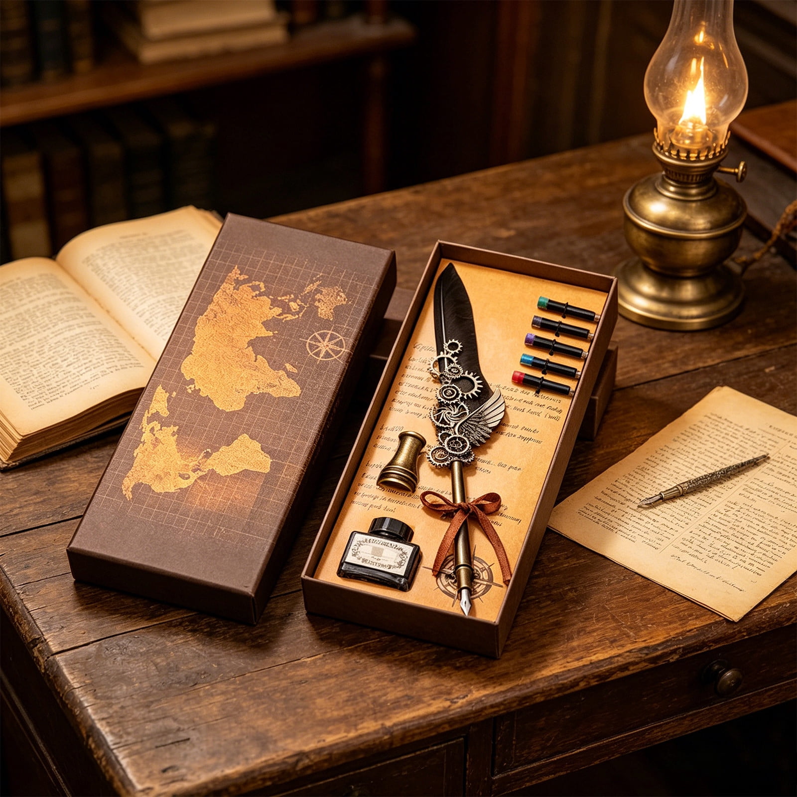 Xheghe Steampunk Quill Pen Set with Ink and Stand - Elegant Writing Kit for Journaling, Letter Writing, and Gifts for Adults