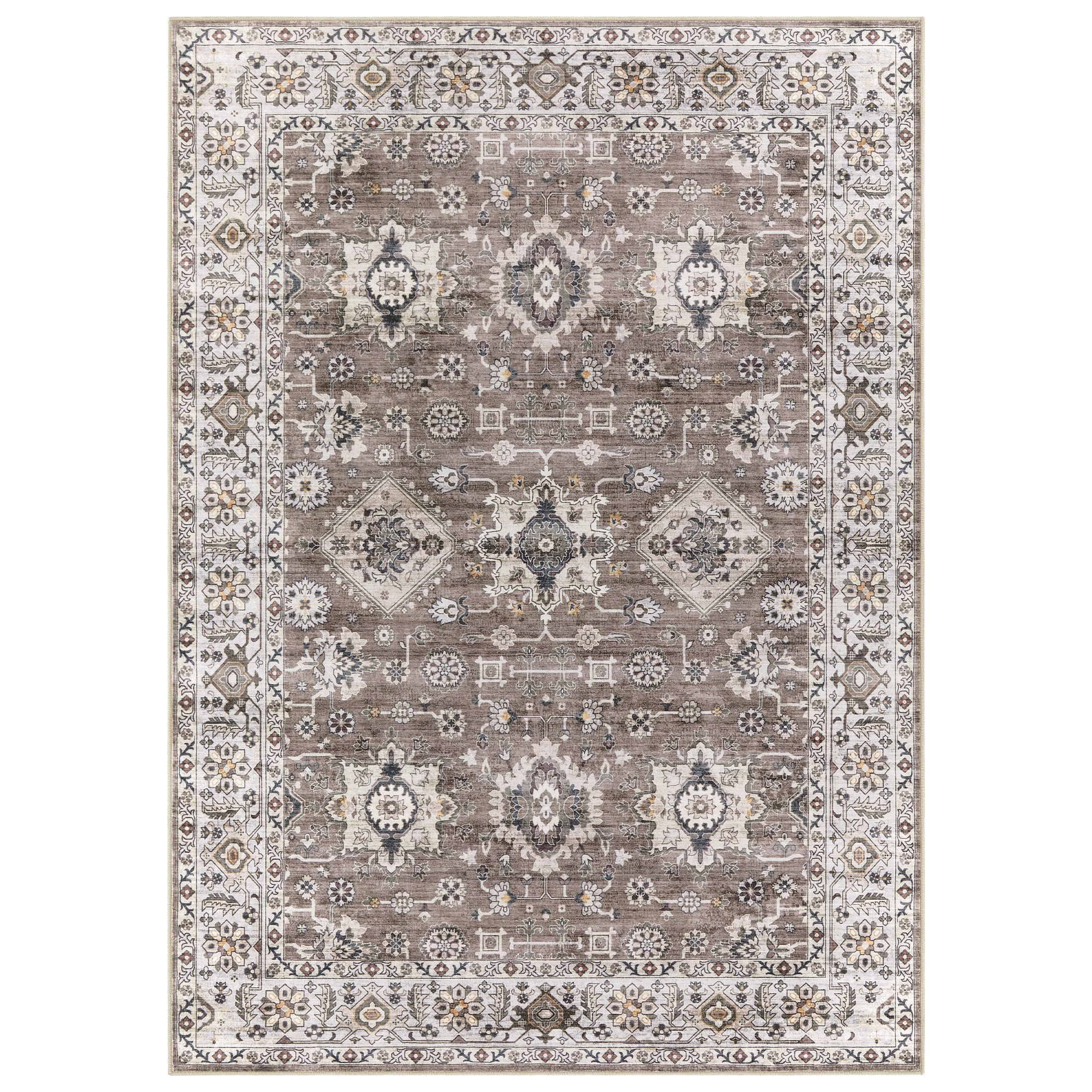 Uermei 10'x14' Large Area Rugs for Living Room: Non-Slip Indoor Carpet, Large Washable Vintage Foldable Rug for Bedroom Dining Room Office - Brown