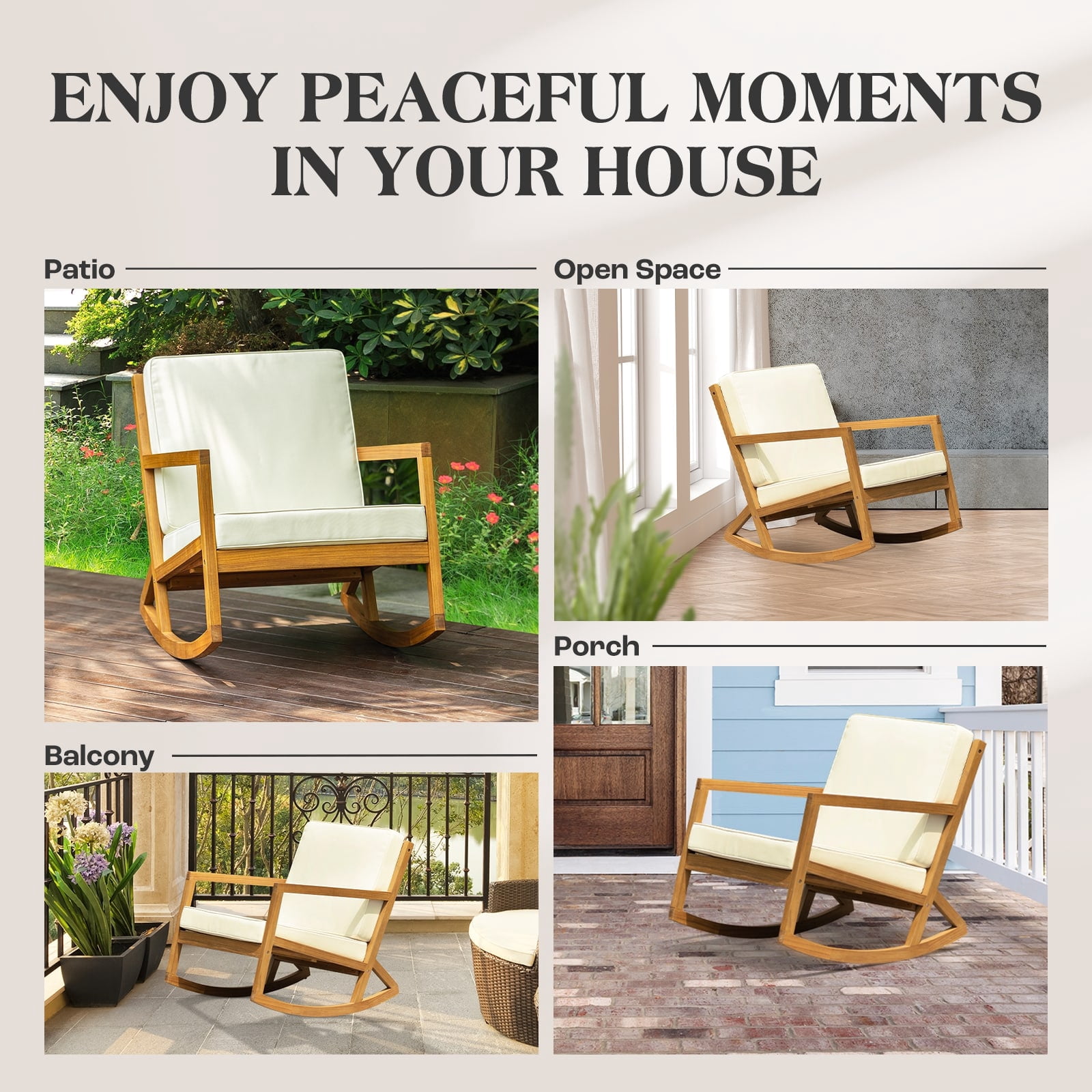 Patio Rocking Chairs with Premium Thick Cushion (Beige Version) - 500lbs Capacity