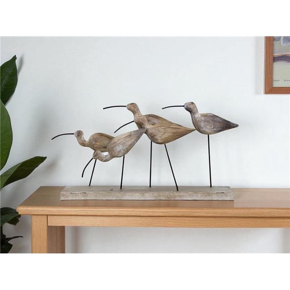 HomeRoots 518062 13 in. Natural Metal & Wood Coastal Sand Plover Birds Tabletop Sculpture