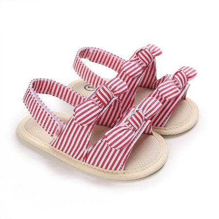 

Huilaibazo Toddler Shoes Spring Summer Children Baby Girls Sandals Flat Bottom Light Open Toe Comfy Stripe Hook Loop