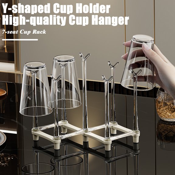 Callipe Retractable Cup Holder Rack Plastic Non-slip Bottom Mug Tree Stand for Draining Glass And Sports Bottles 7 Seat Brackets Foldable Design Space-saving Organizer for Kitchen