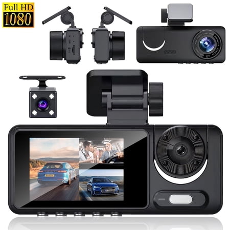 VOPOYO 3 Channel 1080P Dash Cam Front Rear Inside with 2" IPS Screen, WiFi Car DVR Video Recorder with Sensor Night Vision, Wide Dynamic Range, G-Sensor, Loop Recording 24H Parking Monitor