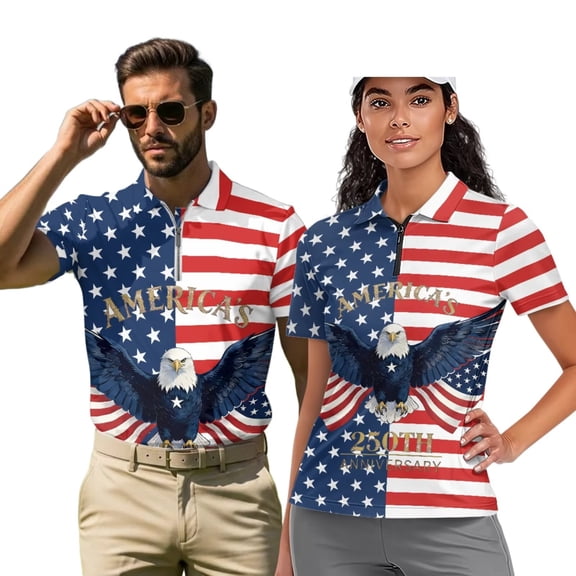 Garronmavis Patriotic Star Matching Golf Shirts for Couple Lightweight Mens Hawaiian Shirt Summer Lapel Business Casual Office Work Dress T Shirts Keep Cool in Hot Weather