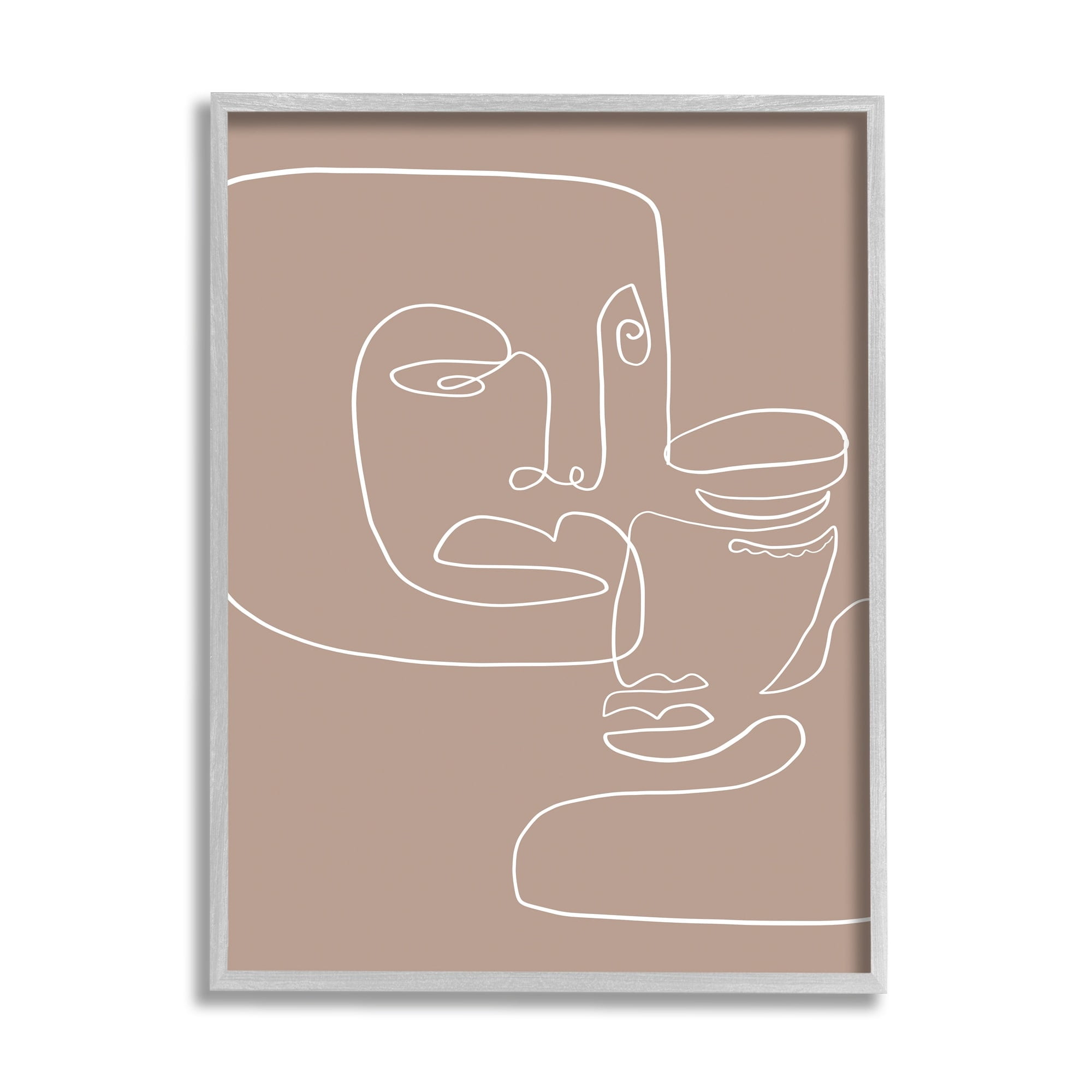 Stupell Industries Two Faces Single Line Drawing Brown Beige Abstract Graphic Art Gray Framed Art Print Wall Art, 16x20, by Design Fabrikken