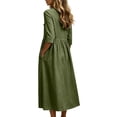 thumbnail image 7 of Ayolanni Fall Dresses for Women V Neck Cotton 3/4 Sleeve A-Line Maxi Dresses Flowy Solid Daily Side Slit Long Dress with Pockets Green L, 7 of 7