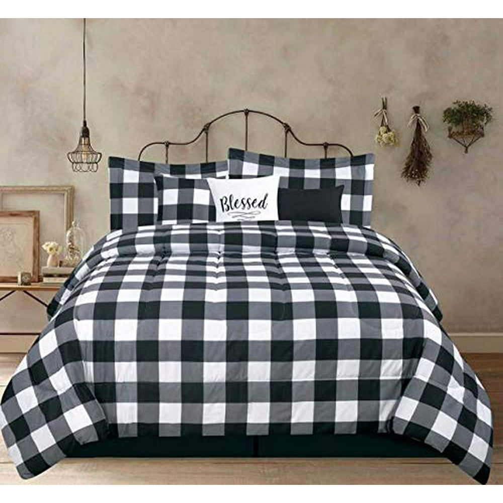 Country Farmhouse Rustic Plaid Buffalo Check Black & White King