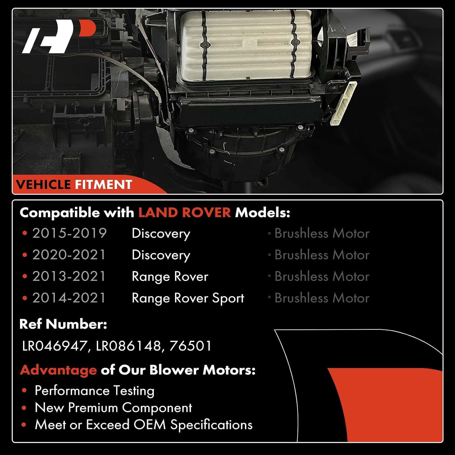 A-Premium HVAC Heater Blower Motor with Brushless Motor Compatible with Land Rover Vehicles - For Range Rover Sport 2014-2021, Discovery 2015-2021, Range Rover 2013-2021 - Front Side