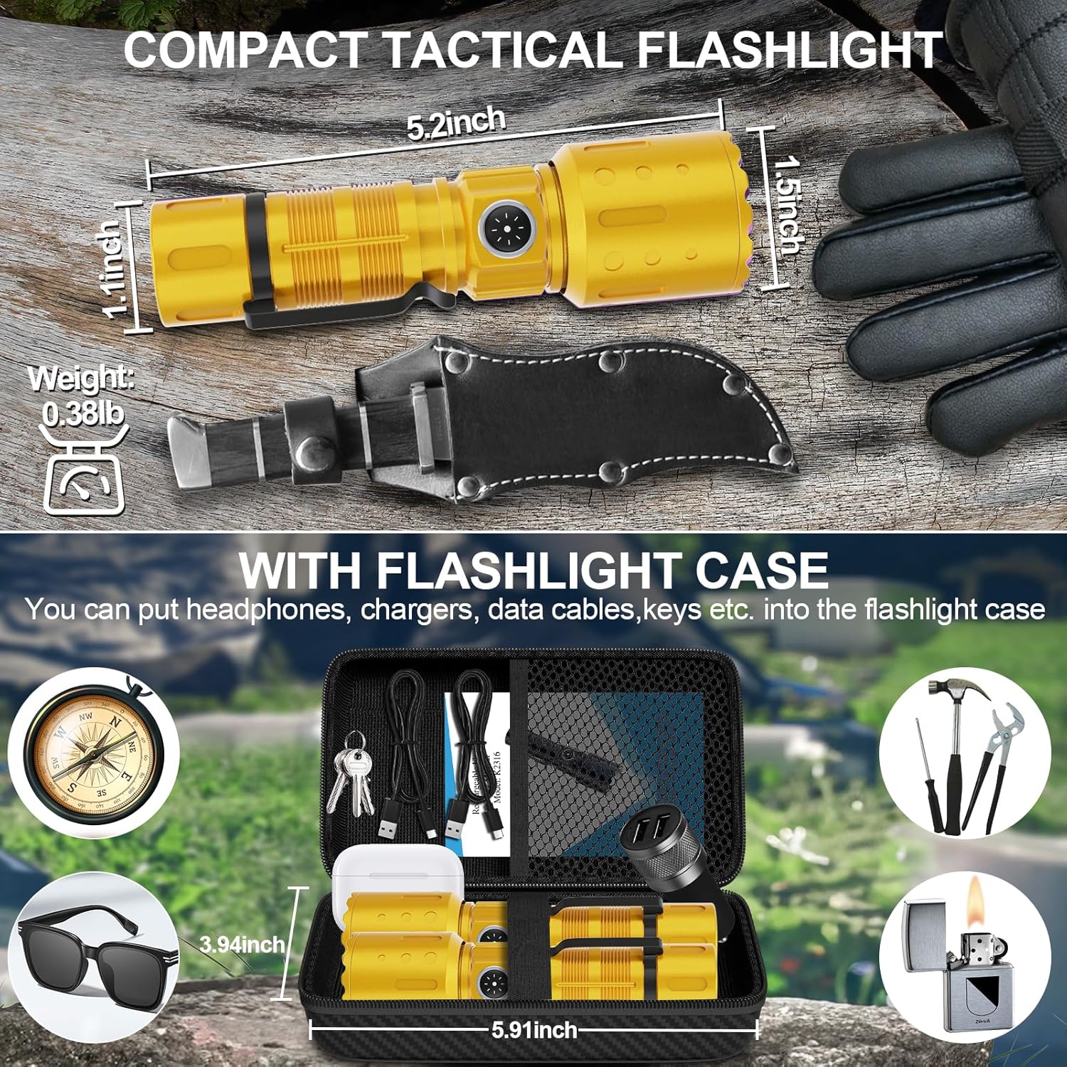 Banral Flashlights High Lumens Rechargeable, Super Bright Long Range Small Powerful Flashlight, 6 Modes LED Tactical Pocket Waterproof Flash Light for Home Emergency (2, Yellow Gold)