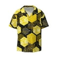 thumbnail image 4 of Uemuo Geometric Pattern with Bee Pattern Cotton Linen Short Sleeve Shirts,Casual Lightweight Button Down Shirts,Vacation Beach Summer Tops-Small, 4 of 7