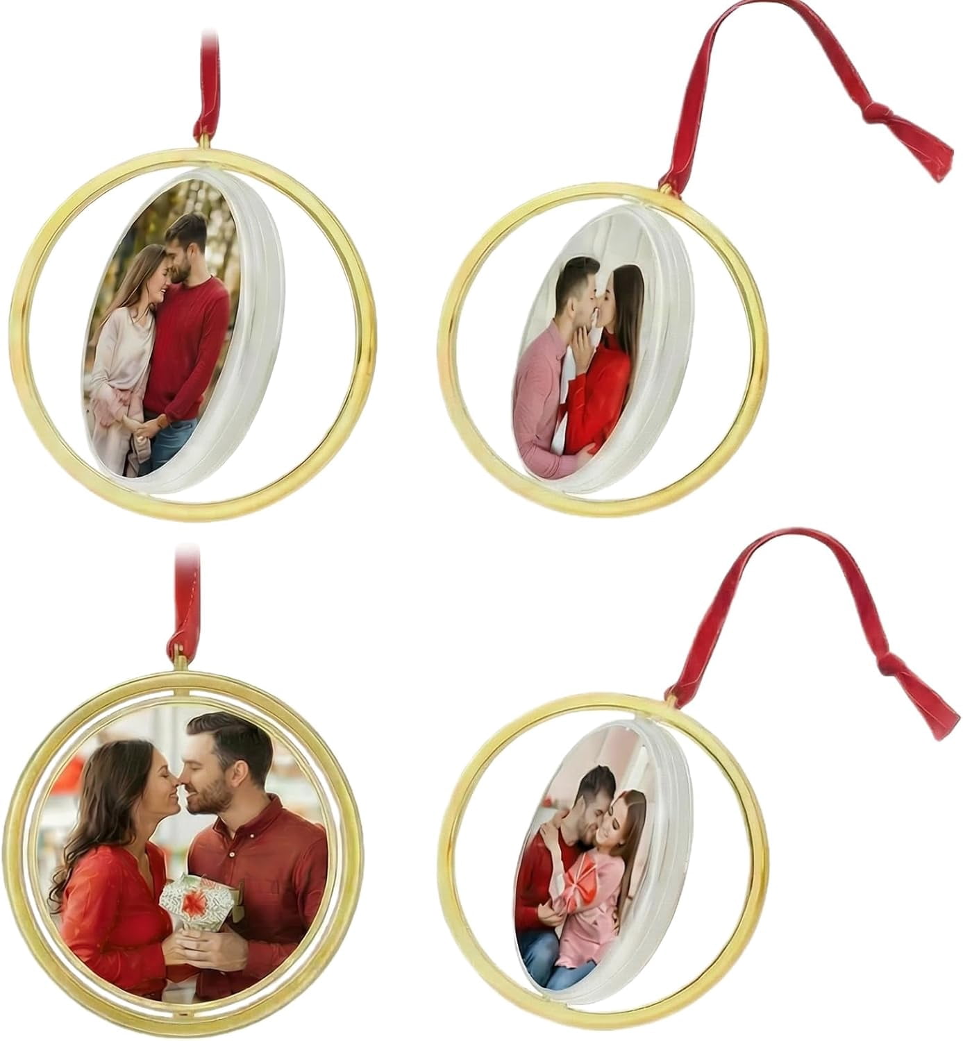 RGHJAR-Spinning Double Sided Photo Ornament, Decorative Picture Frame Hanger for Photos, Clear Hanging Picture Frame, Round Photo Ball Ornament, 4 Pack