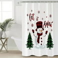 thumbnail image 5 of Christmas Snowman Shower Curtain, 72" x 72", Green Plaid Xmas Tree Waterproof Bathroom Curtain Washable Shower Curtain Set with 12 Hooks, 5 of 6