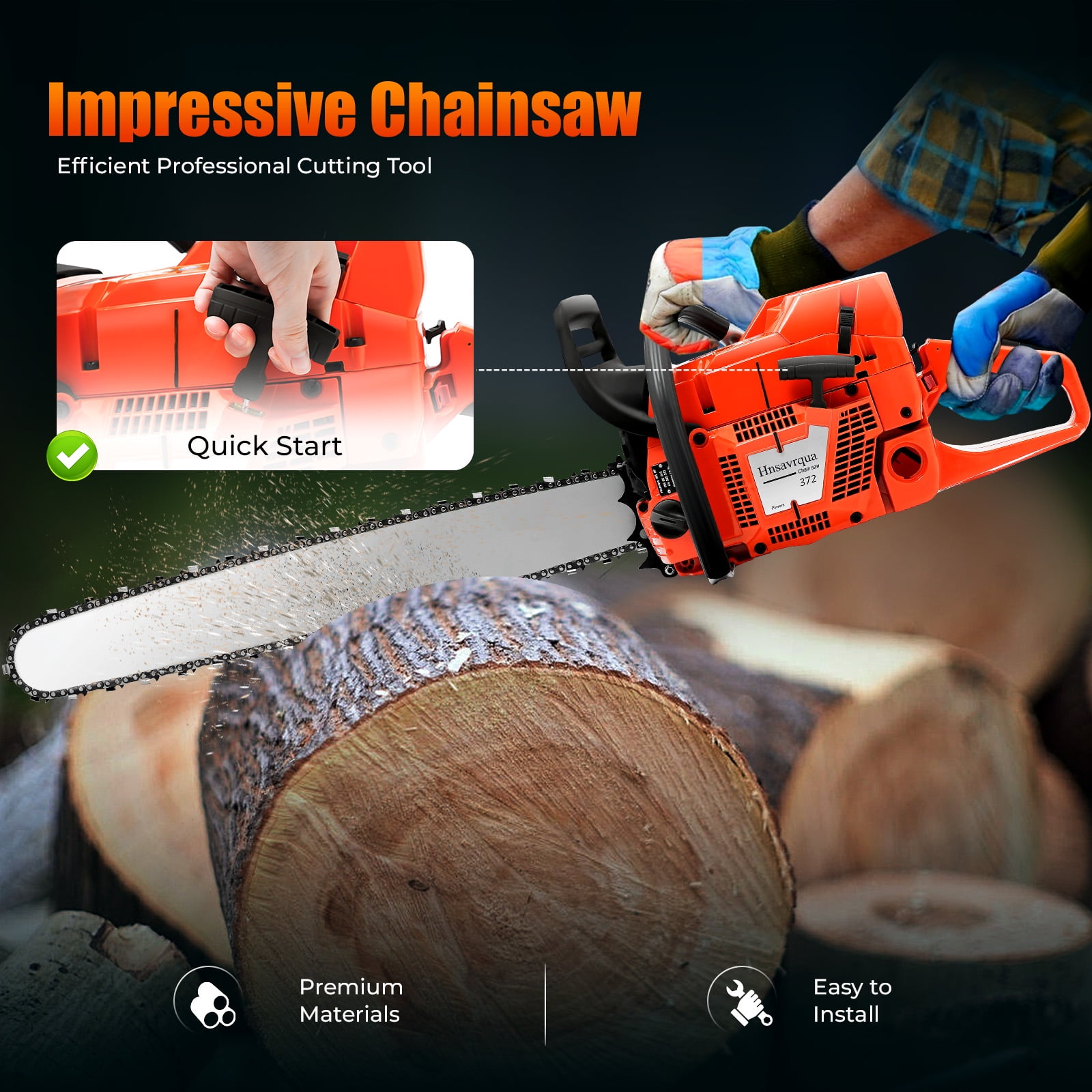 ChicHomey 28"2-Stroke Handheld Cordless Petrol Chain Saw,​​71cc High Power Gas Chainsaw,Double Safety Switch & Ergonomic Handle for Gardening/Logging/Farming (Orange)