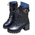 thumbnail image 3 of UngA Women Combat Boots Mid Calf Built-in Wallet Pocket Lace up Military Womans Boots Black,Size 8, 3 of 7