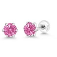 thumbnail image 5 of Gem Stone King Platinum Stud Earrings for Women Men Set with 6mm Round Pink Zirconia, 5 of 6