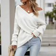 thumbnail image 2 of WULMLEO Women Off Shoulder Wrap Ribbed Knit Sweaters Long Sleeve Loose Cross Front Pullover Tops White L, 2 of 5