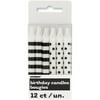 Black Stripes and Dots Birthday Candles, 12pk