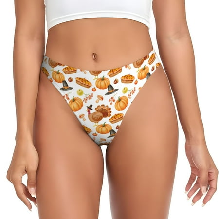 Qokaie Pumpkins Printed Women s Cotton Thong Underwear  Sexy Breathable Panties G-string-3X-Large