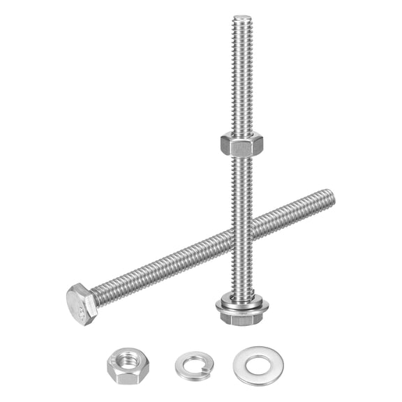 Uxcell 5 Set Hex Head Nuts and Bolts Assortment Kit, 304 Stainless Steel 1/4-20 x 3-1/2" Hex Head Bolts with 1/4" Nuts and Washers for Construction, Machinery Manufacturing