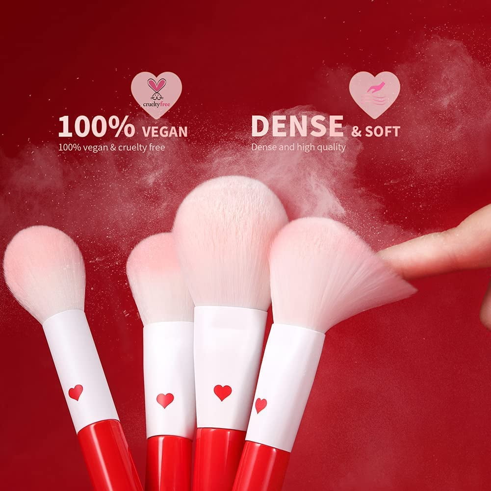 Docolor 32-Piece Red Kabuki Makeup Brush Set for Face, Eyes, and Brows
