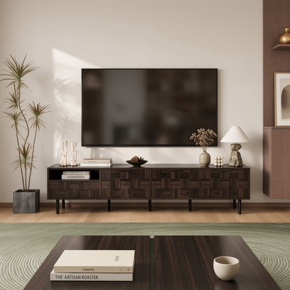 78" Mid-Century TV Stand for 65" TV, Media Console w/ Storage Cabinets, Entertainment Center, Walnut