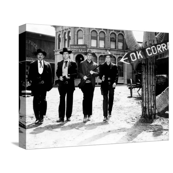 Art.com Gunfight at the O.K. Corral, Kirk Douglas, Burt Lancaster, John Hudson, Deforest Kelley, 1957 Stretched Canvas Print Wall Art, 16" x 12"