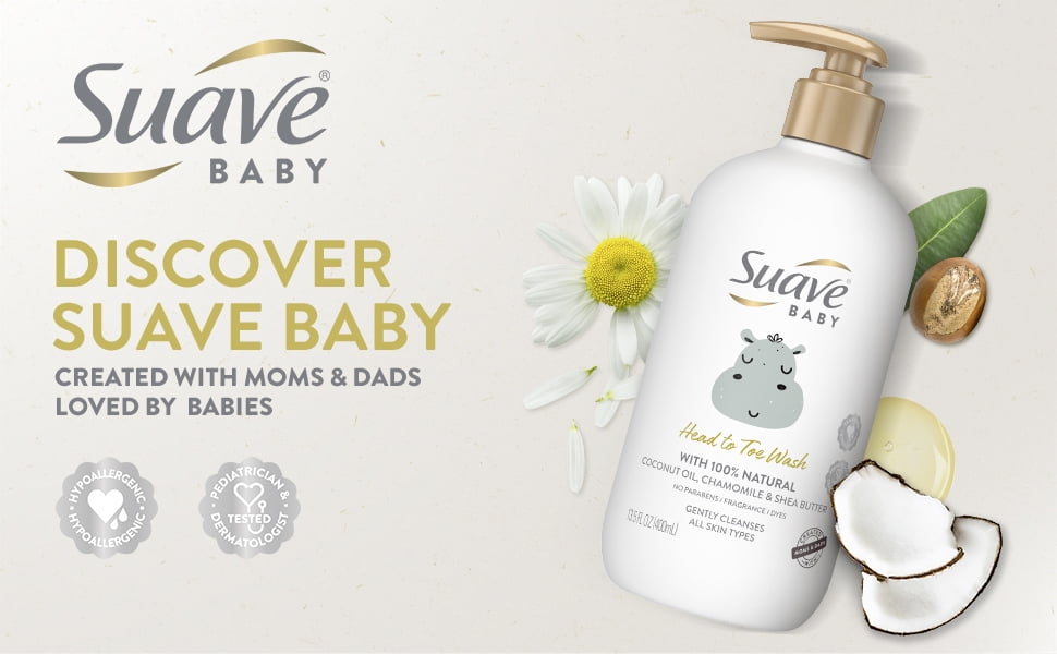 Suave Baby Head to Toe Body Wash with Coconut Oil, Chamomile & Shea Butter, 100% Natural, Tear Free, 13.5 oz