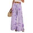 thumbnail image 2 of Womens Pants Pockets Boho Printed Elastic Waist Wide Leg Palazzo Pants for Women Work Beach Vacation Clothes Purple M, 2 of 8