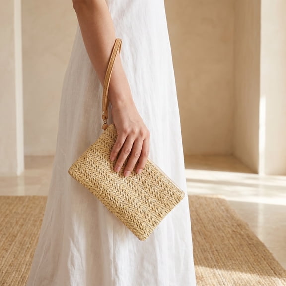 icolorfuled Straw Zipper Clutch Bag Bohemian Wristlet Women Summer Beach Purse and Handbag