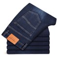 thumbnail image 3 of Pantalones vaqueros rectos holgados negros puros de estilo clásico para hombre, pantalones casuales de tela suave elástica para negocios de otoño e invierno, pantalones de marca para hombre, 3 of 5