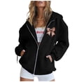 thumbnail image 4 of Women's Fashion Rugby Print Zippered Long Sleeve Hoodie with Pocket Drawstring Casual Athletic Sweatshirt, 4 of 6