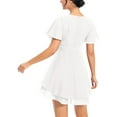 thumbnail image 4 of Aiyino Women's Dress Deep V-Neck Short Sleeve Waist Tie Ruffle Mini Swing Skater Dresses,White, 4 of 9