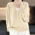 thumbnail image 2 of Cardigan Sweaters For Women Ice Linen Loose Thin Cardigan V Neck Long Sleeve Style Cotton And Linen Blended Cardigan Outerwear Jackets 1Pc Beige L Sweaters For Women, 2 of 9