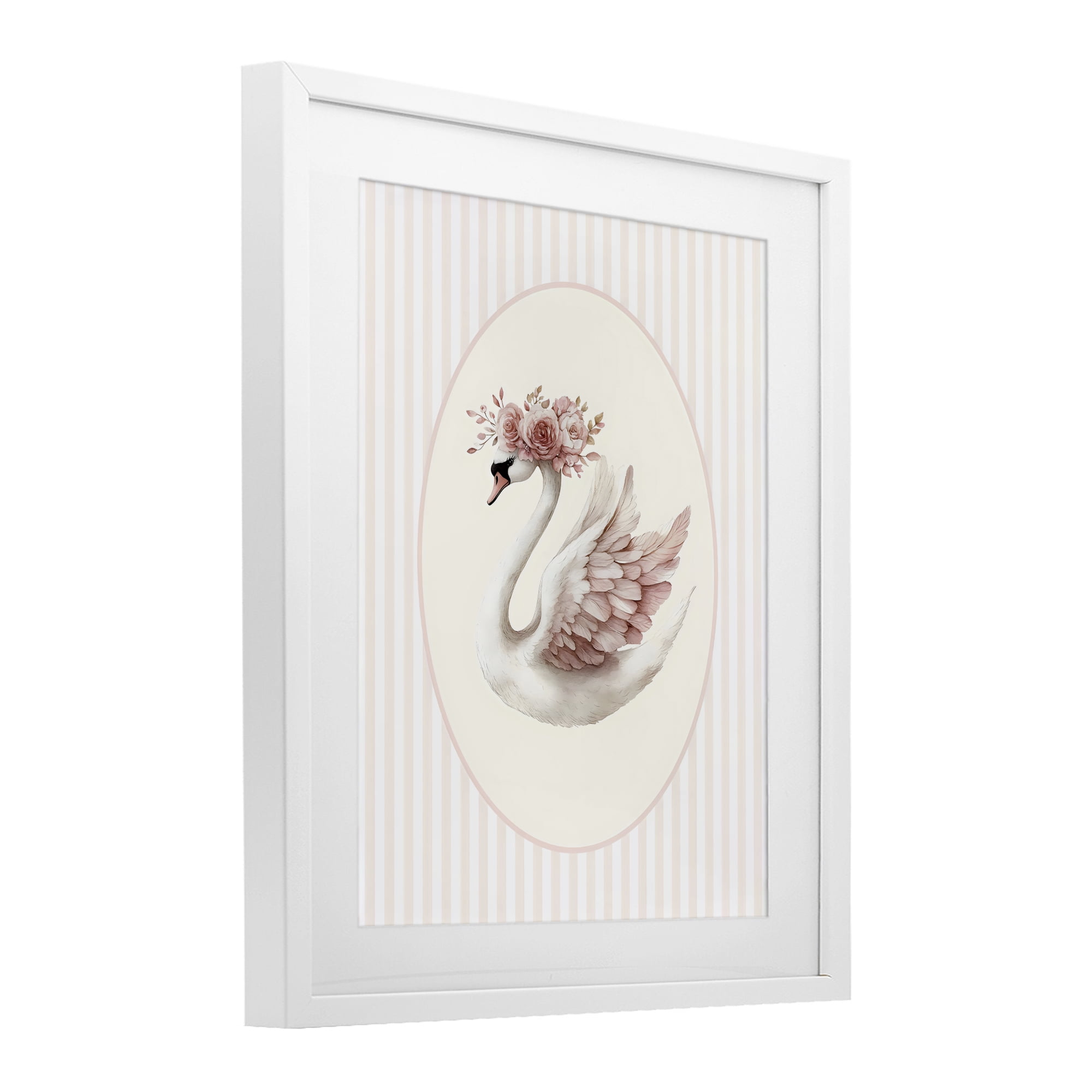 Stupell Industries Nursery Ballerina Swan Striped White Framed Print Under Glass, design by LSR Design Studio