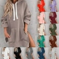thumbnail image 2 of Kaprioy Womens Casual Pullover Sweatshirt Long Sleeve Split Hem Hoodie Dress with Kangaroo Pocket Fall Fashion Clothes Khaki, XL, 2 of 5