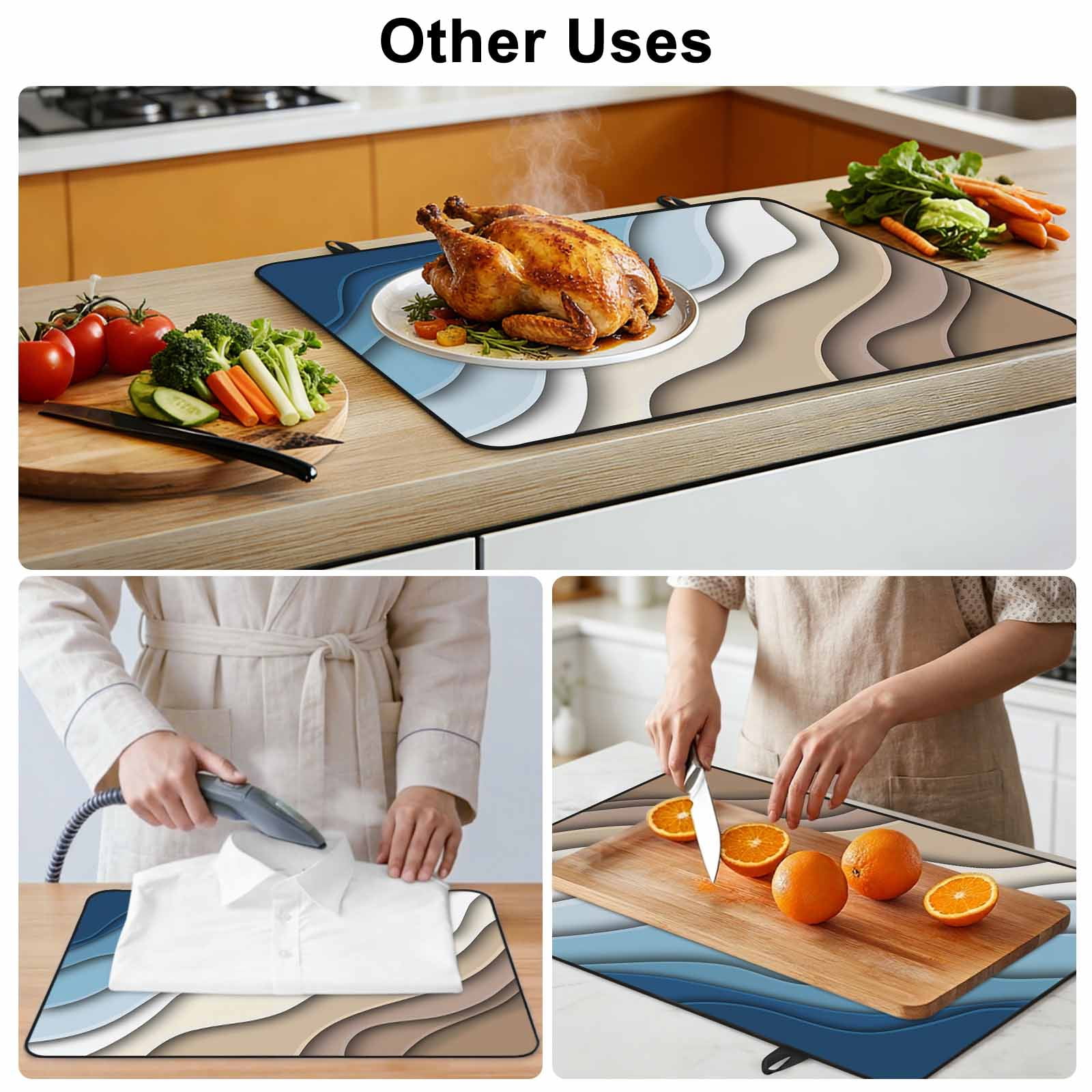 Navy Blue Brown Ombre Stove Top Cover for Electric Stove, Heat-proof & Non Slip Glass Top Stove Cover Protector, Modern Geometric Abstract Cream Kitchen Flat Cooktop Rubber Mat 36x21 Inches