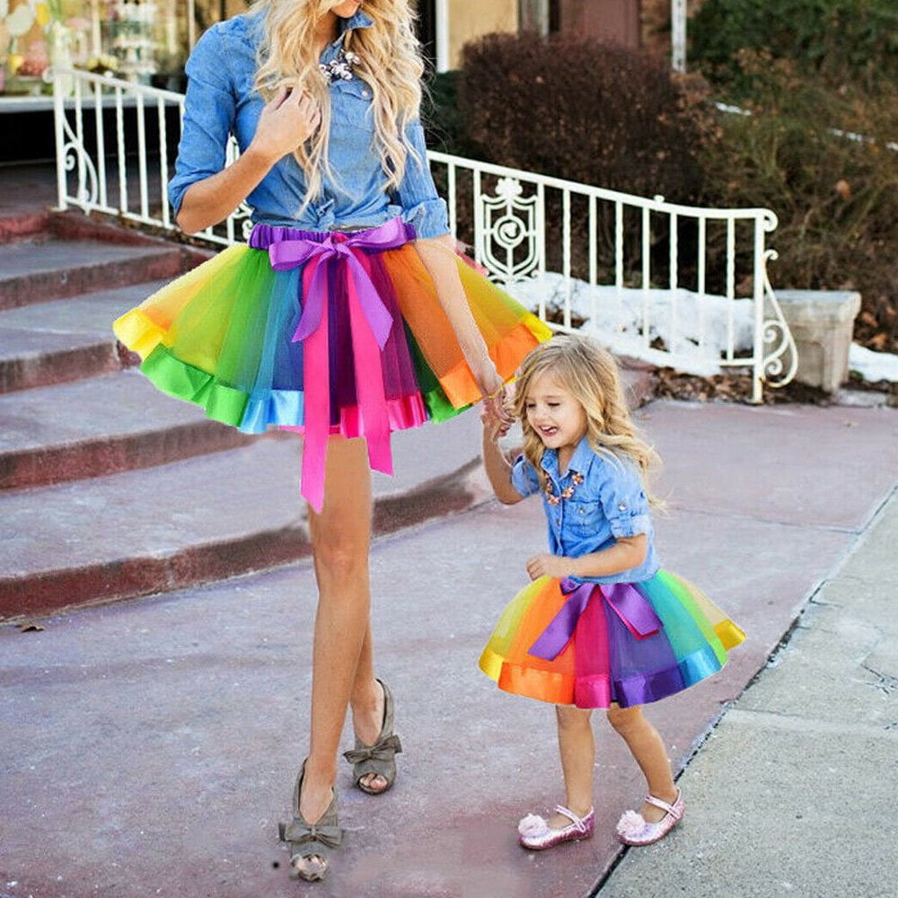Kids Girls Women Rainbow Tutu Skirt Tulle Princess Dance Dress