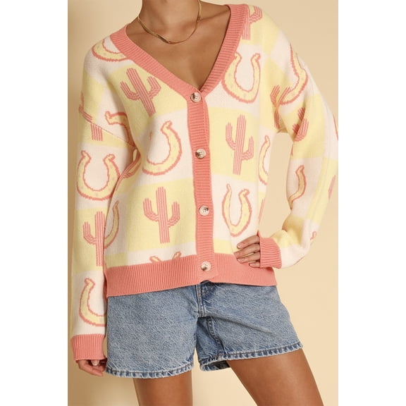 Miss Sparkling Tiled Cactus horseshoe knit cardigan