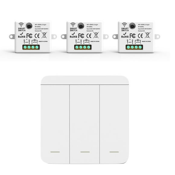 Interruptor de Pared de Luz Inalámbrico de 3 Piezas, Receptor de Relé de 433 Mhz con 1 X 3 Bandas Interruptor de Panel, Control Remoto LED para Lámpara LED