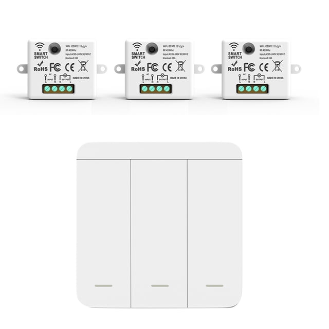 Interruptor de Pared de Luz Inalámbrico de 3 Piezas, Receptor de Relé de 433 Mhz con 1 X 3 Bandas Interruptor de Panel, Control Remoto LED para Lámpara LED