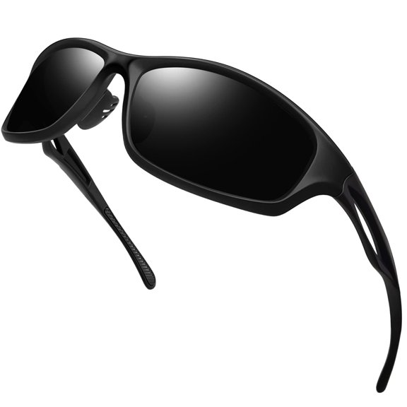 KANASTAL Sport Sunglasses for Men Women Wrap Around Polarized Sun Glasses with UV400 Protection for Driving Fishing Hiking(Black)