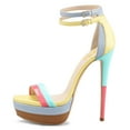 thumbnail image 2 of FSJ Women Open Toe Platform Stiletto High Heels Ankle Strap Double Buckle Sandals Sexy Party Formal Shoes Size 7.5 Multi-Yellow, 2 of 4