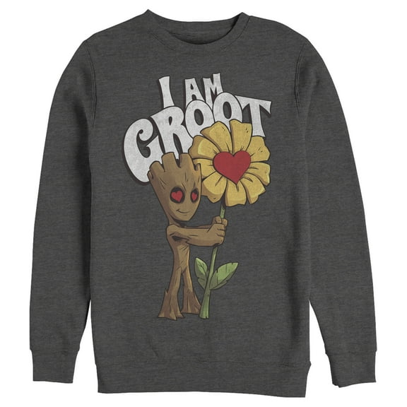 Men's Marvel Valentine's Day Groot Flower  Sweatshirt Charcoal Heather Large