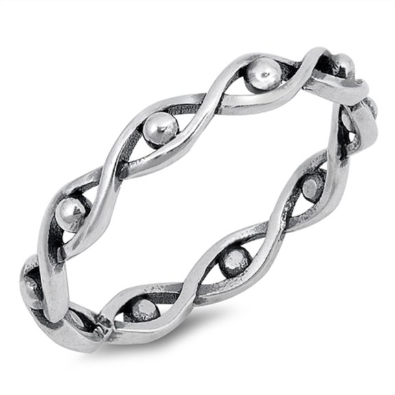 Oxidized Sterling Silver Intertwined Lines With Beads Ring