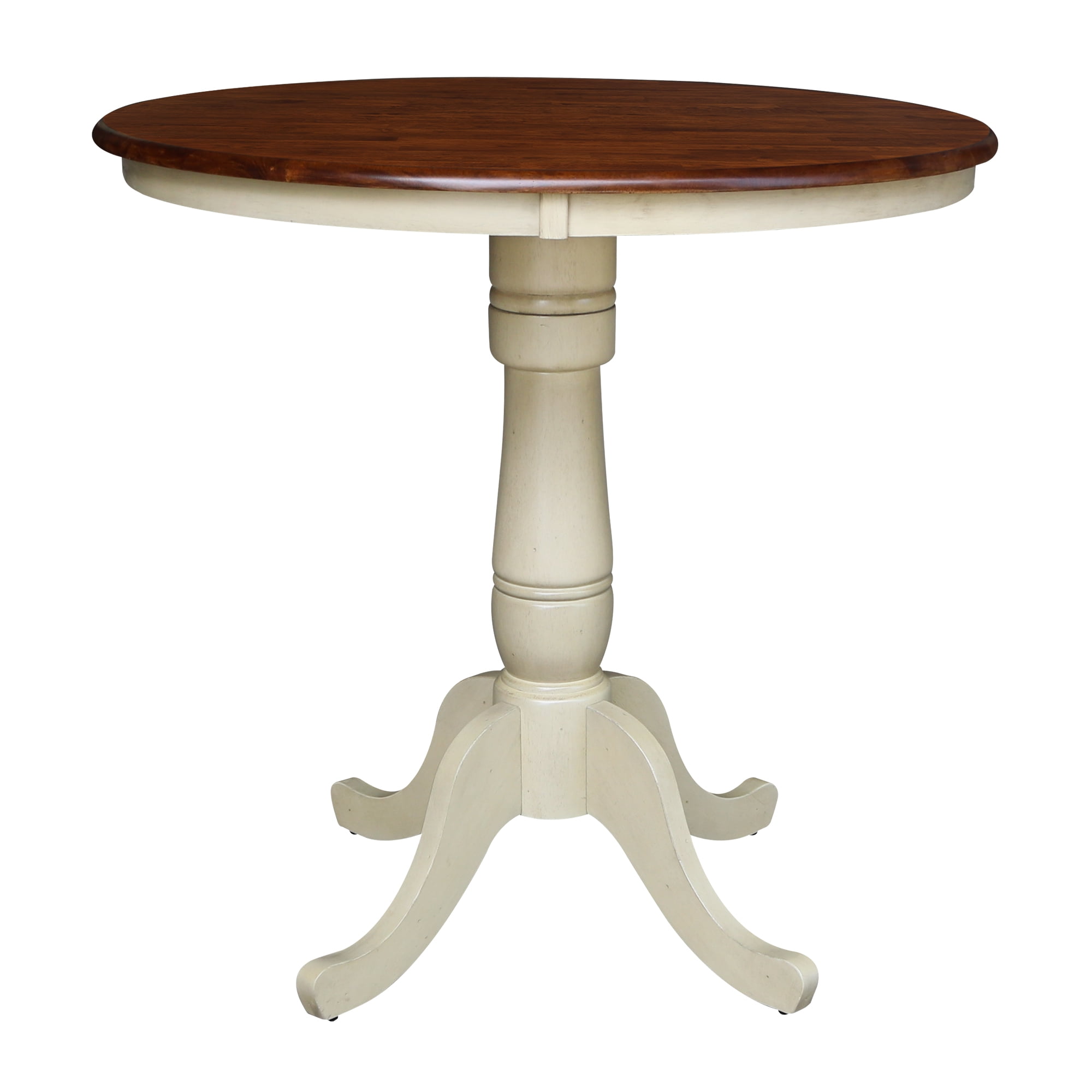 36'' Round Solid Wood Counter Height Pedestal Dining Table in Antiqued