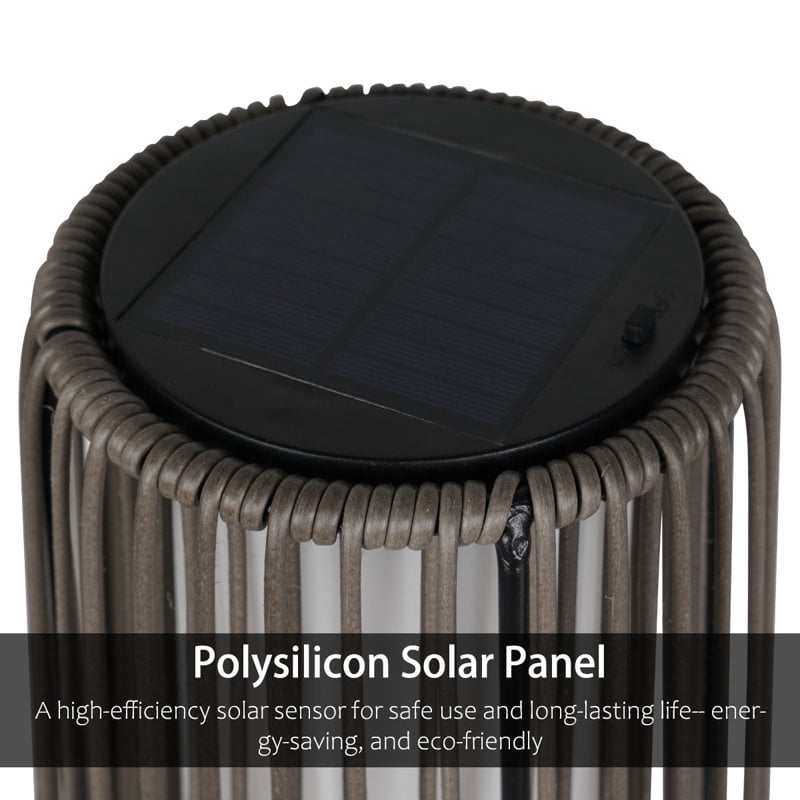 Solar Floor Lamp Outdoor, Waterproof Rattan Solar Lantern Lights for Patio, Yard, Garden, Lawn, Porch, Pathway Decorations, Auto Shut-off, Light Brown